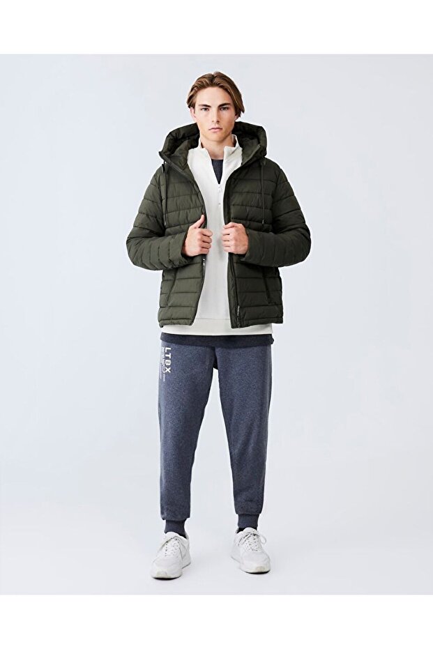 Kapüşonlu Şişme Yeşil Ceket - 1