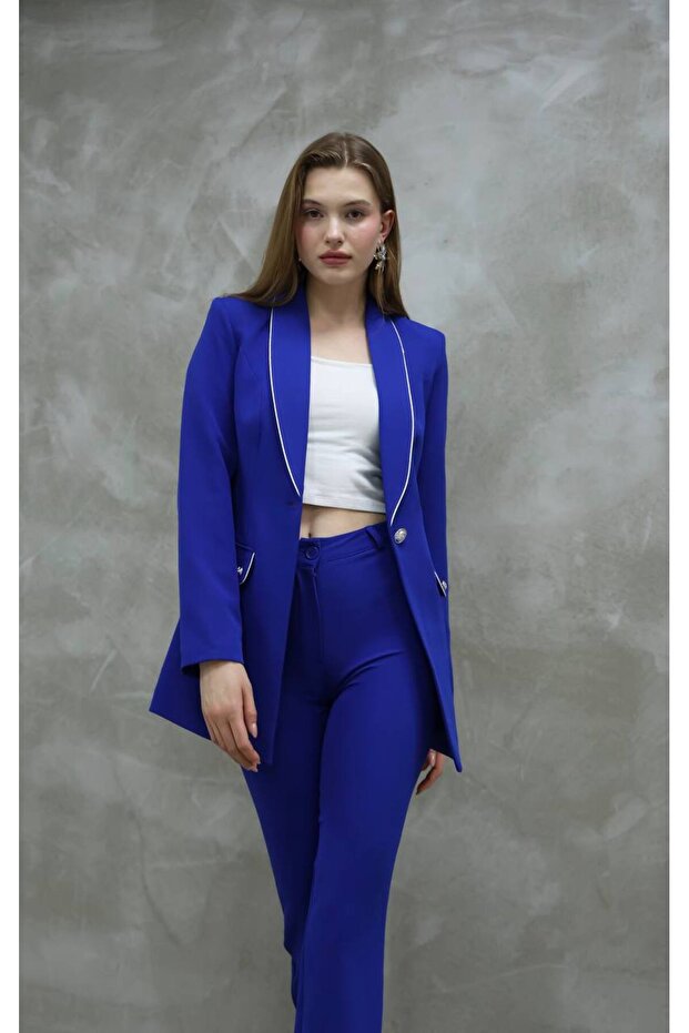 Stone Trim Blazer Jacket Pants Set – Stylish Women's Clothing