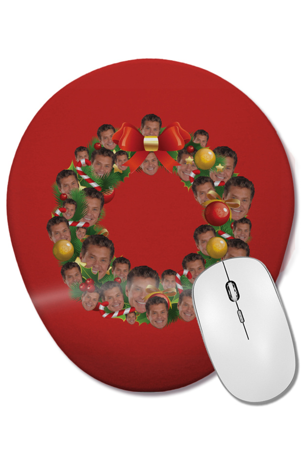 David Hasselhoff Multiface Christmas Wreath Oval Mouse Pad with Wrist Rest - 1
