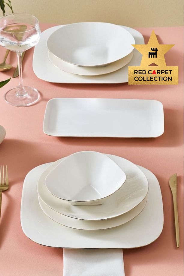 Red Carpet Collection Stream Bone Curve Corner 53 Parça 12 Kişilik Yemek Takımı Gold - 1