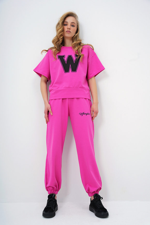 Damski zestaw dresowy z nadrukiem w kolorze fuksji W ALC-X5889 - 4