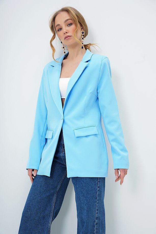 Kadın Bebe Mavi İçi Astarlı Tek Düğmeli Blazer Ceket ALC-X13751 - 4