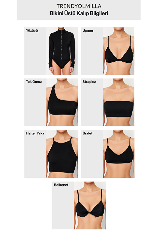 Geometrik Desenli Aksesuarlı Straplez Kaplı Regular Normal Bel Bikini Takımı TBESS24BT00094 - 11