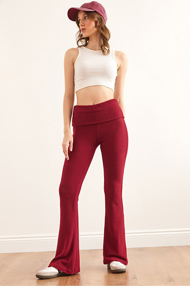 Women's Burgundy Folded Waist Spanish Flared Soft Taty Tyt-19000091