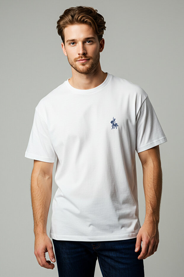 Beyaz Regular/Normal Kesim At Nakış Detaylı %100 Pamuklu T-Shirt TMNSS24TS00056 - 1