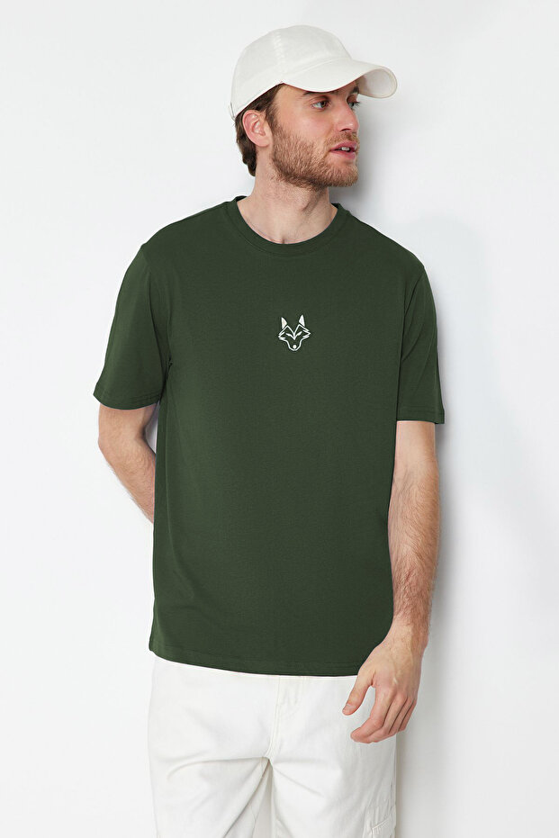 Haki Regular/Normal Kesim Kurt Nakışlı %100 T-Shirt TMNSS24TS00056 - 5