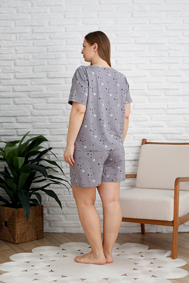 Gri Yıldız Desenli Yumuşak Tuşe Milan Örme Pijama Takımı TBBSS25AI00060 - 5