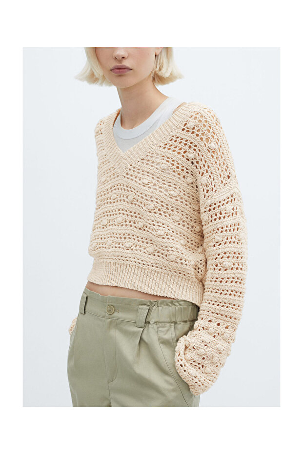 V-neck openwork knitted sweater - 4
