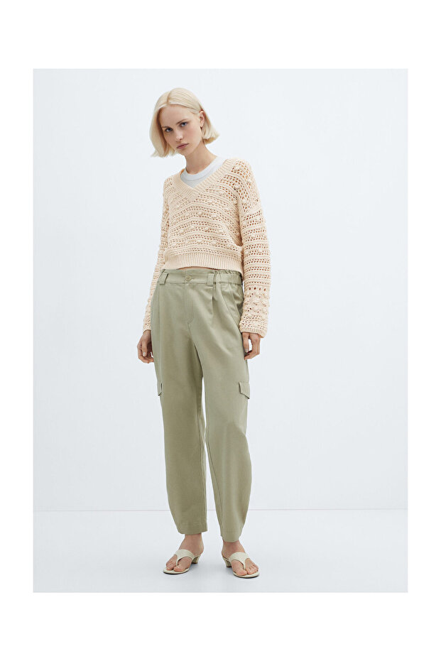 V-neck openwork knitted sweater - 7