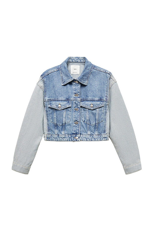 Two-tone cropped denim jacket - 2