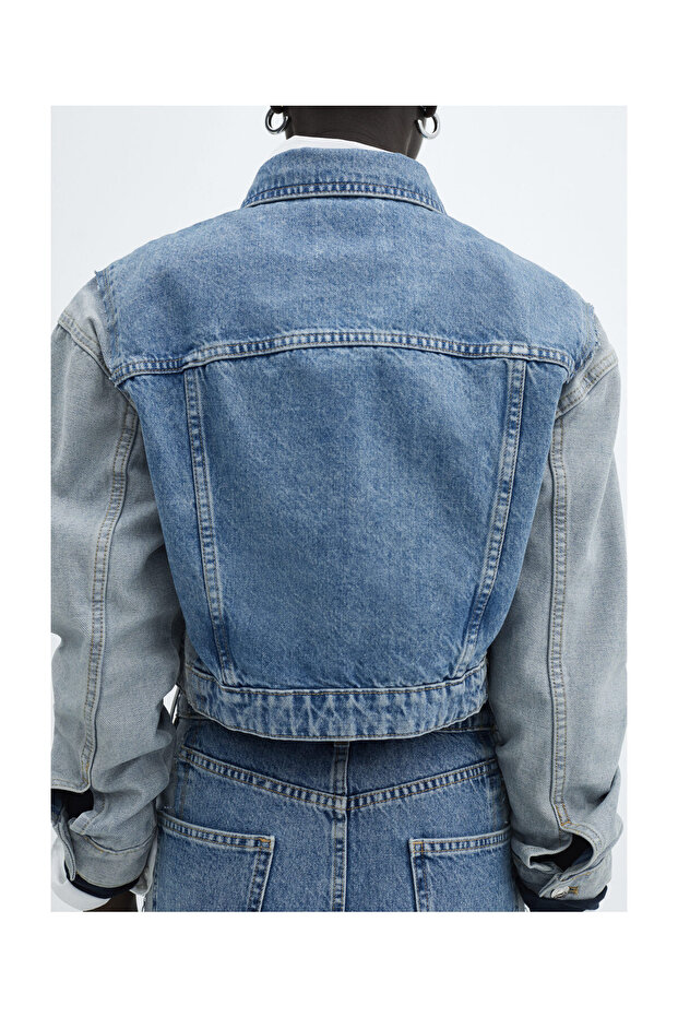 Two-tone cropped denim jacket - 4
