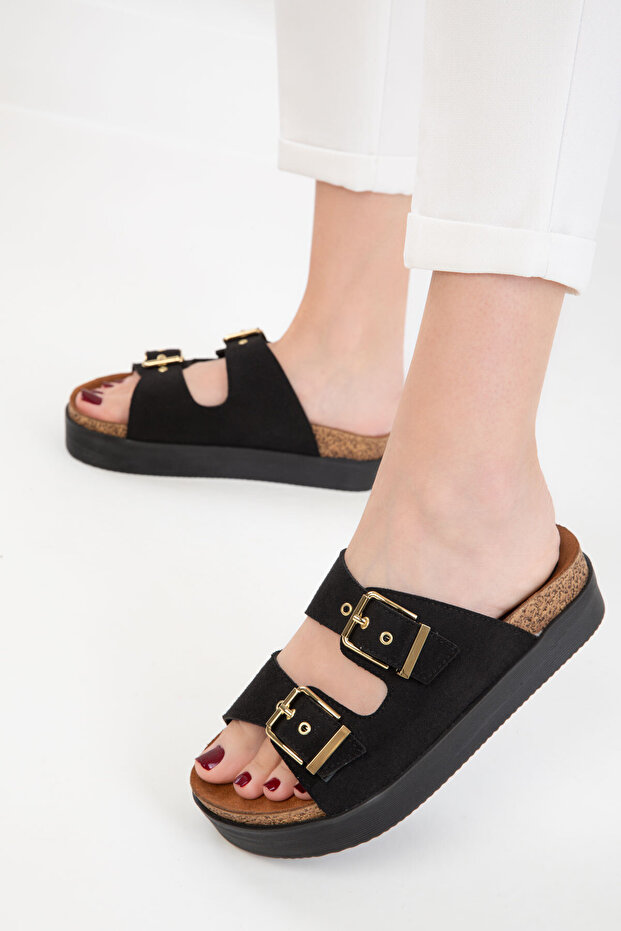 Black Suede Women's Slippers 20327