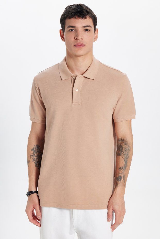 Men's Slim Fit Slim Fit 100% Cotton Mink Polo Neck T-Shirt