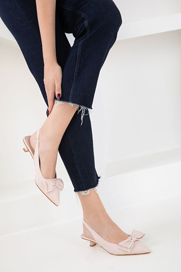 Beżowe matowe satynowe damskie klasyczne buty na obcasie 20401 - 2