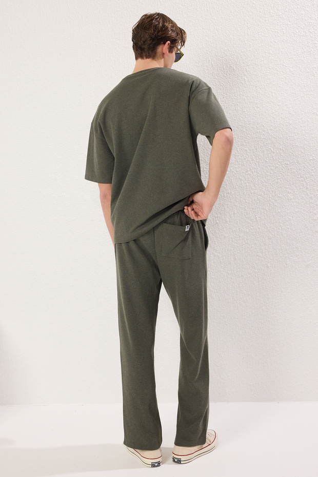 Haki Oversize/Geniş Kesim Dokulu Kısa Kol Eşofman Takımı TMNSS25EM00010 - 5