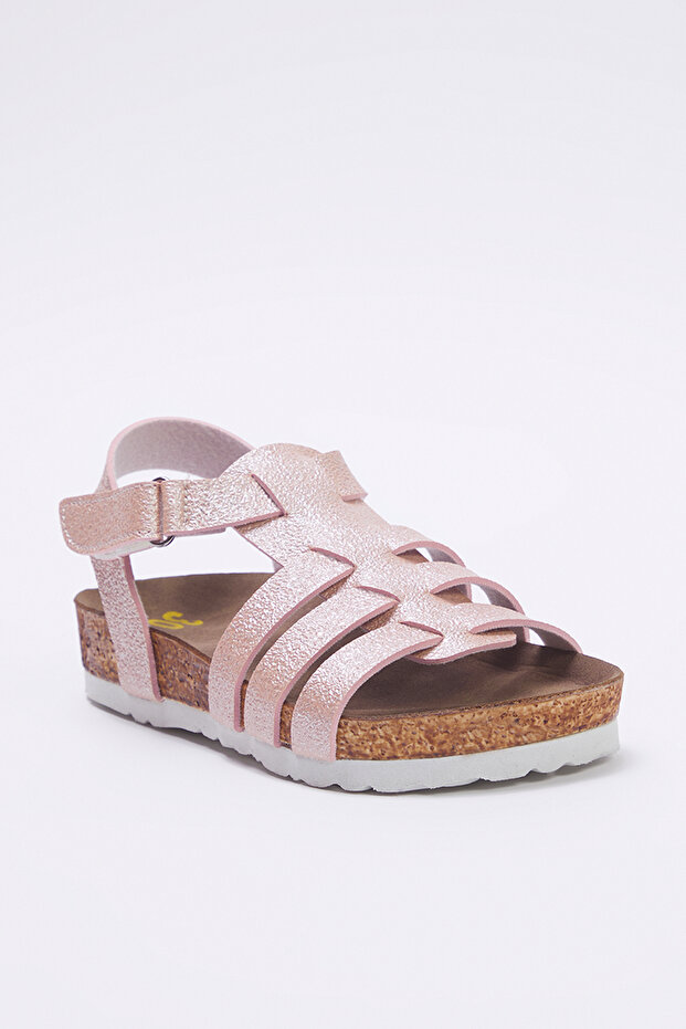 Pembe Parlak Cırt Bantlı Büyük/Küçük Kız Çocuk Kids Sandalet TAKSS25SD00012 - 1