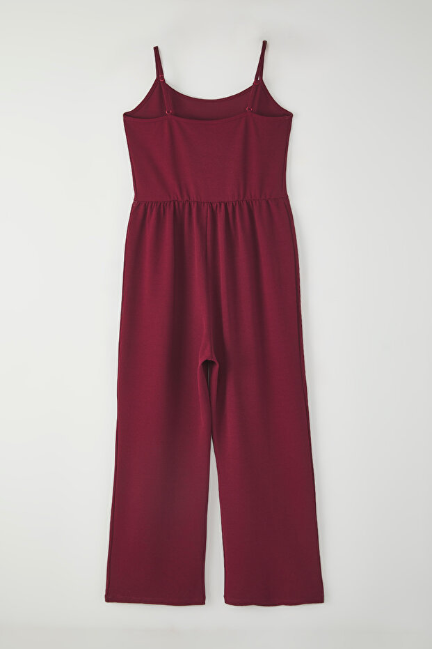 Bordo Askılı Örme Büyük Beden Tulum TBBSS25BG00001 - 7