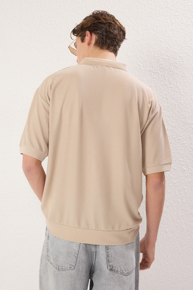 Taş Oversize/Geniş Kesim Dokulu Polo Yaka T-shirt TMNSS25PO00003 - 5