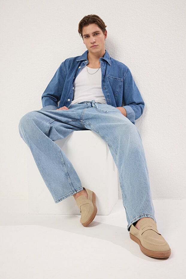 Beżowe mokasyny męskie TAKSS25LA00019 - 2