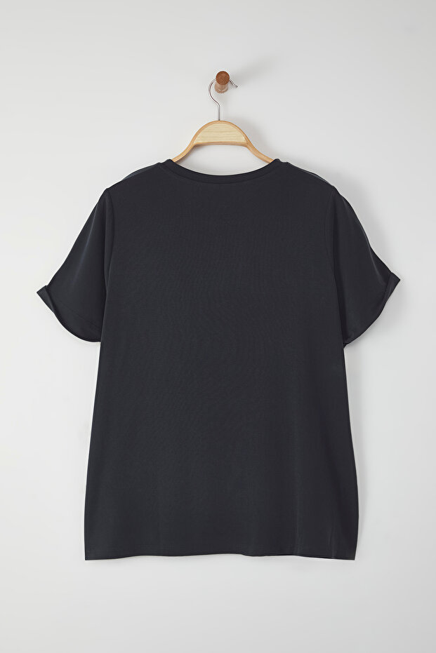 Antrasit Bisiklet Yaka Modal Dökümlü Rahat Büyük Beden T-shirt TBBSS25BF00054 - 8