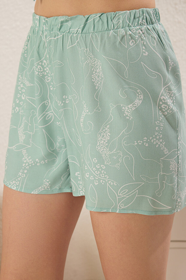 Mint Hayvan Desenli Viskon Şortlu Dokuma Pijama Takımı THMSS25PT00315 - 3
