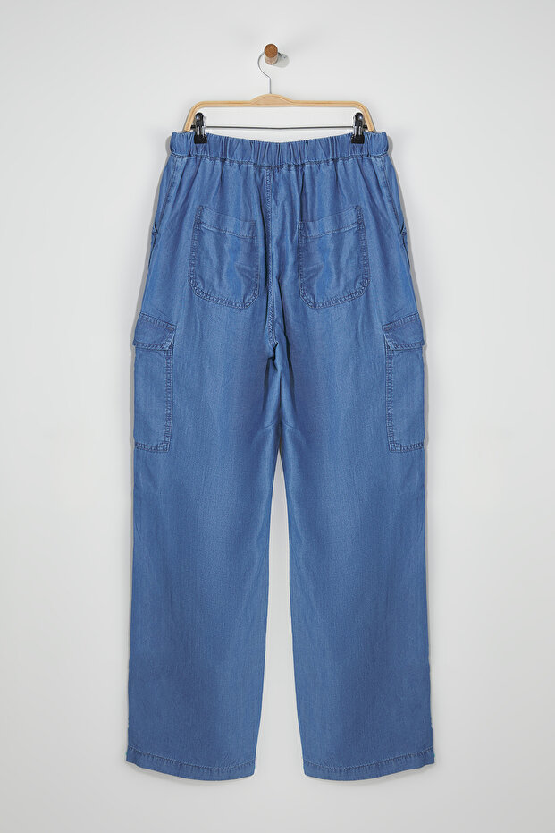 Mavi Yüksek Bel Beli Lastikli Geniş Paça İnce/Yazlık Büyük Beden Wide Leg Jeans TBBSS25CJ00003 - 7