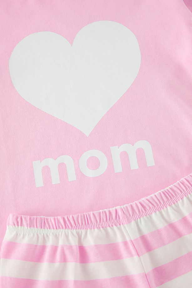 Pembe Kız Çocuk %100 Pamuk Mini Me/Anne-Kız T-Shirt Şort Örme Pijama Takımı TKDSS25PT00028 - 4