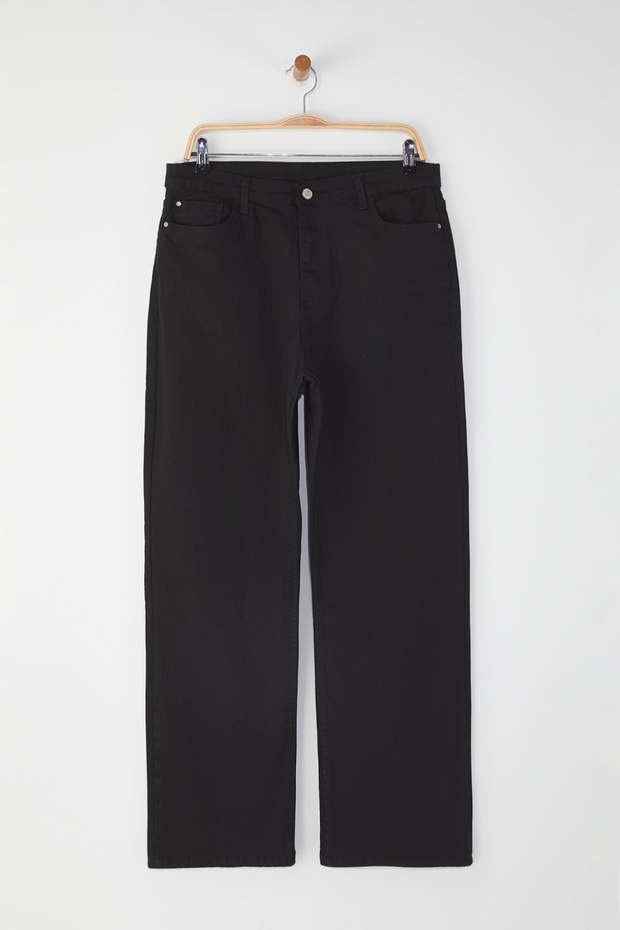 Solmayan Siyah Yüksek Bel Büyük Beden Straight Fit Jeans TBBSS25CJ00036 - 5