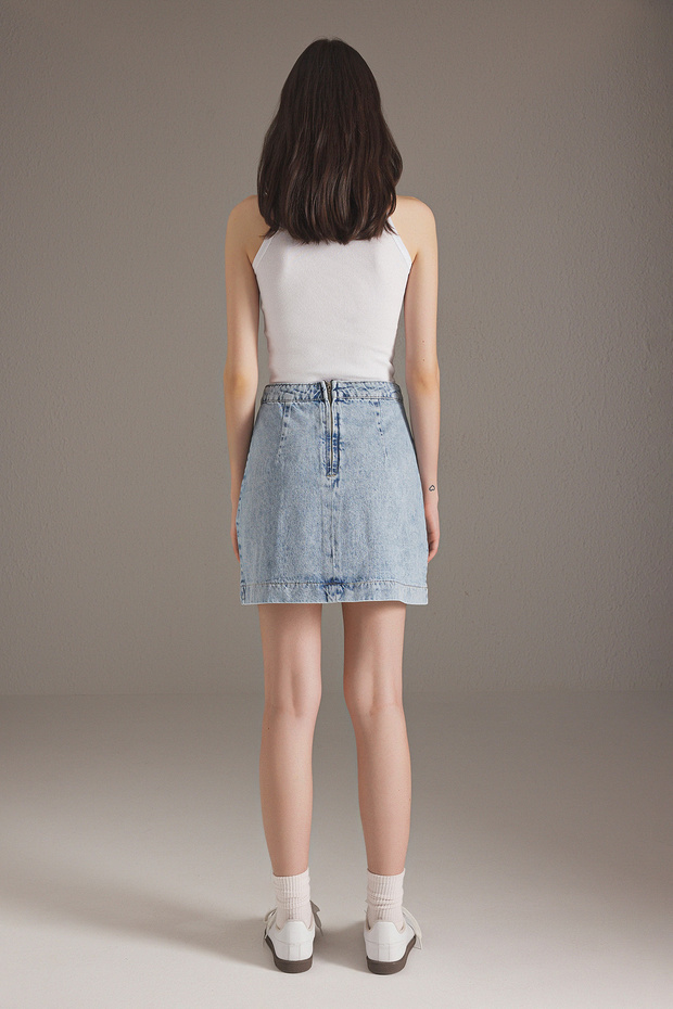 Mavi Kuşgözü Bağlama Detaylı Normal Bel Mini Denim Etek TWOSS25ET00130 - 4