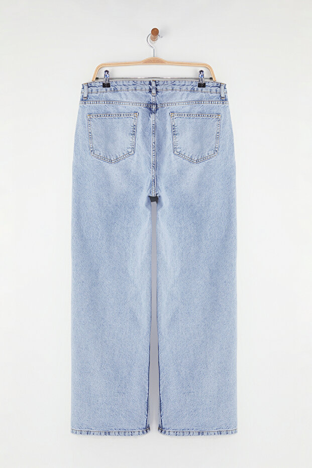 Mavi Yüksek Bel Soluk Efekt Vintage Yıkama Straight Fit %100 Pamuk Non-Stretch Jeans TBBSS24CJ00042 - 7