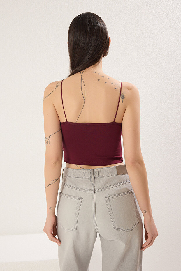Antrasit-Beyaz-Bordo-Bej 4'lü Paket Askılı Crop Vücuda Oturan Esnek Örme Atlet TWOSS25AL00051 - 7