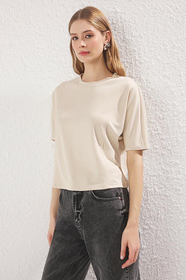Taş Relaxed/Rahat Kalıp Crop Esnek Örme Bluz TWOSS25BZ00403 - 2