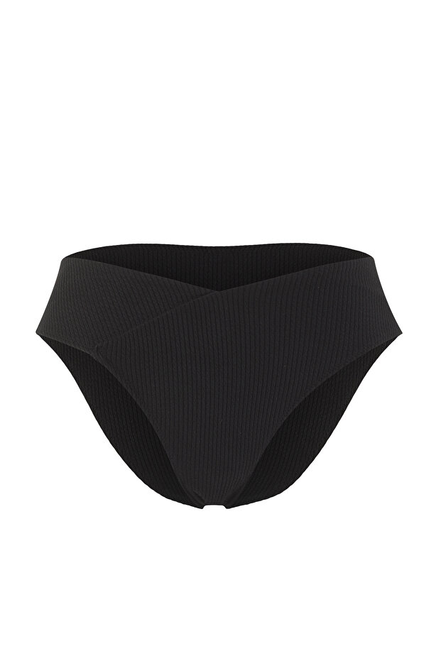 Siyah V Kesim Hipster Yüksek Bel Bikini Altı TBESS25BA00036 - 4