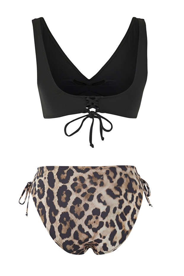 Leopar Desenli Biyeli Bralette Kaplı Regular Yüksek Bel Bikini Takımı TBESS25BT00177 - 6