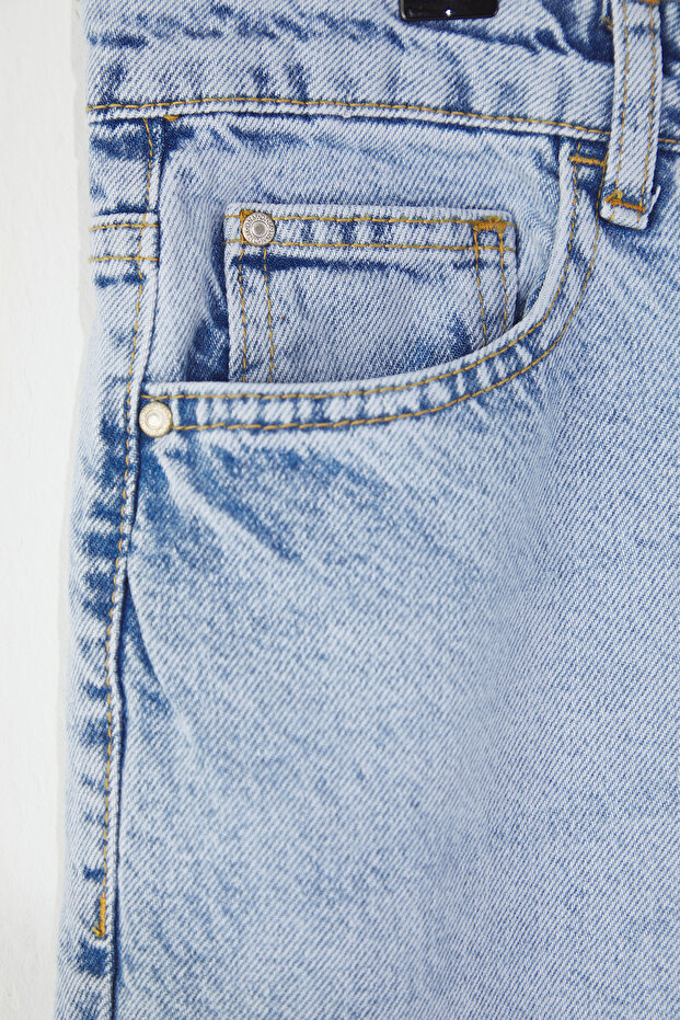 Mavi Yüksek Bel Soluk Efekt Vintage Yıkama Straight Fit %100 Pamuk Non-Stretch Jeans TBBSS24CJ00042 - 6