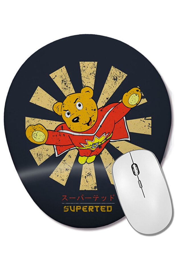 لوحة ماوس بيضاوية يابانية كلاسيكية من SuperTed مع دعم للمعصم