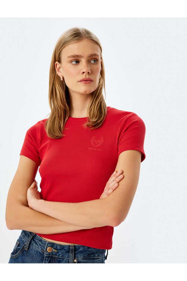 Cotton Crew Neck Short Sleeve Ribbed T-Shirt