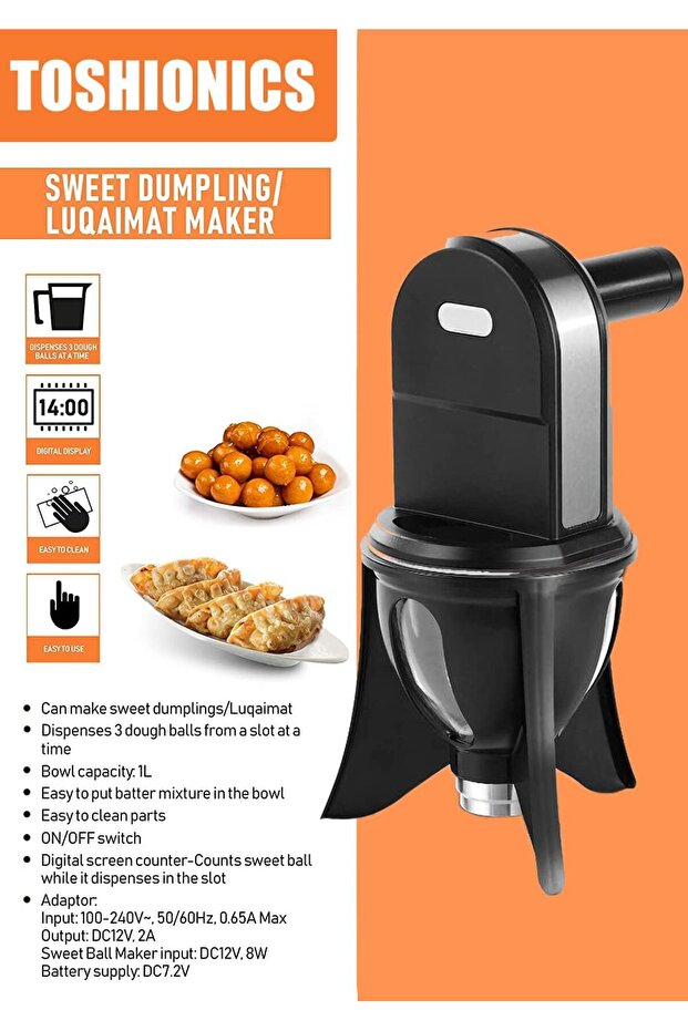 Sweet Dumpling/Luqaimat Maker, Automatic Electrical Device, Portable Ball Maker (Black) - 3