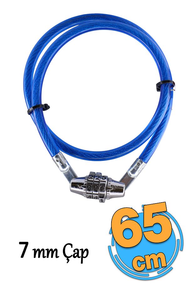 Şifreli Bisiklet Halat Zincir Kilidi 65 cm Çelik Kilit Çap 7 mm Ø  Hırsız Önleme Güvenlik 1 Adet - 1