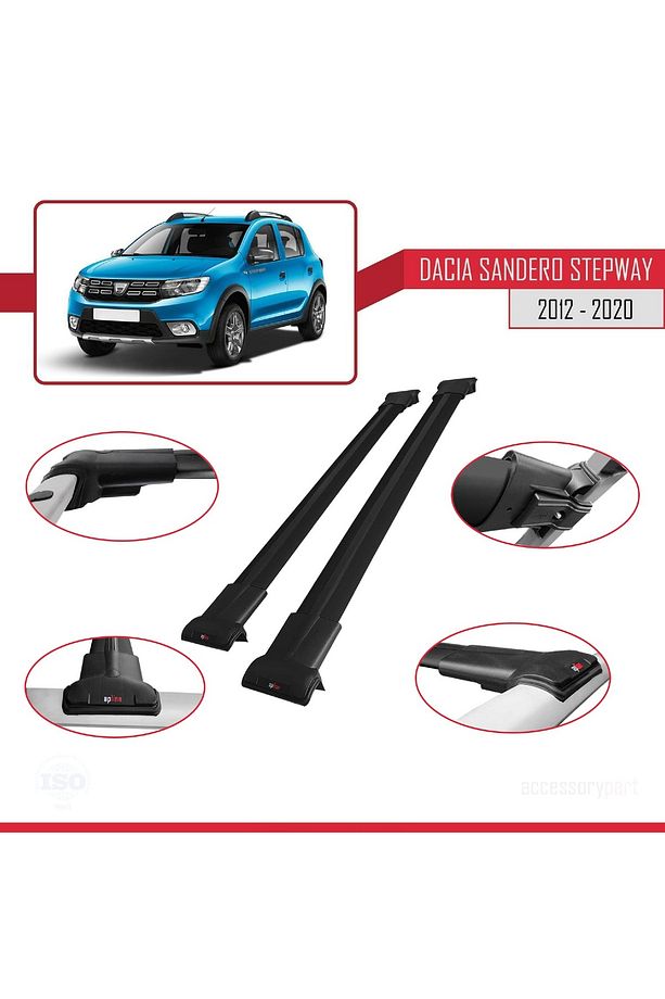 Dacia Sandero Stepway 2 2012-2020 Arası ile Uyumlu FLY Model Ara Atkı Tavan Barı Siyah 2 Adet - 4