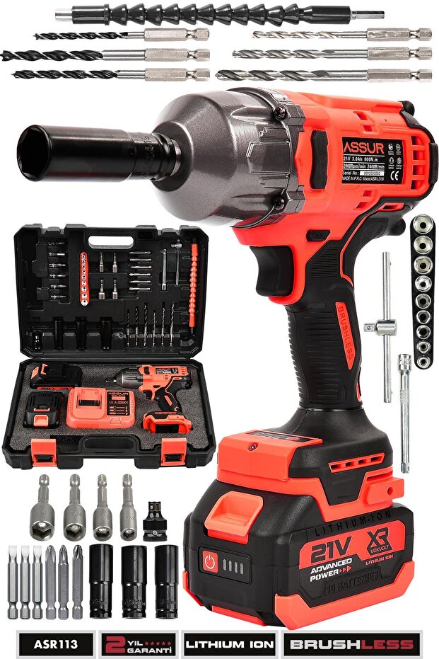 ASSUR 800 NM TORKLU 32 PARÇA 21V ÇİFT AKÜLÜ 1/2 ŞARJLI SOMUN SIKMA SÖKME MAKİNESİ