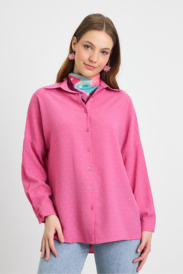 قميص فضفاض منقوش - وردي 4635A - 1