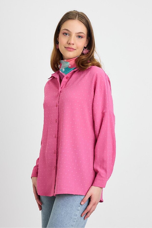 قميص فضفاض منقوش - وردي 4635A - 3