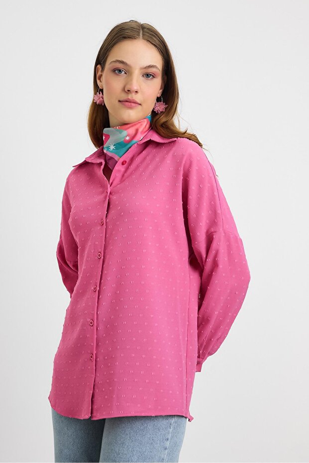 قميص فضفاض منقوش - وردي 4635A - 6