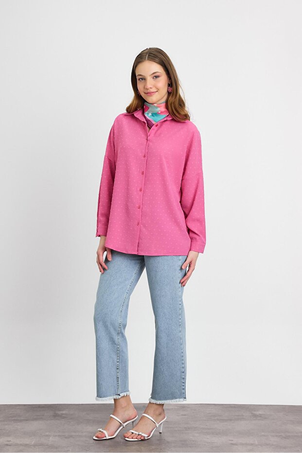 قميص فضفاض منقوش - وردي 4635A - 7