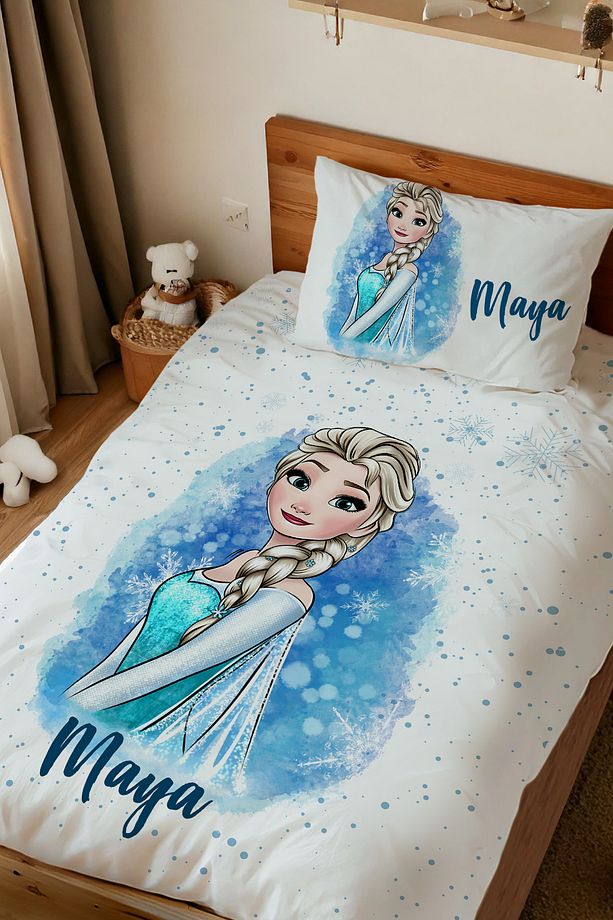 İsme Özel Baskılı %100 Pamuk Tek Kişilik Nevresim Takımı Frozen Elsa - 1