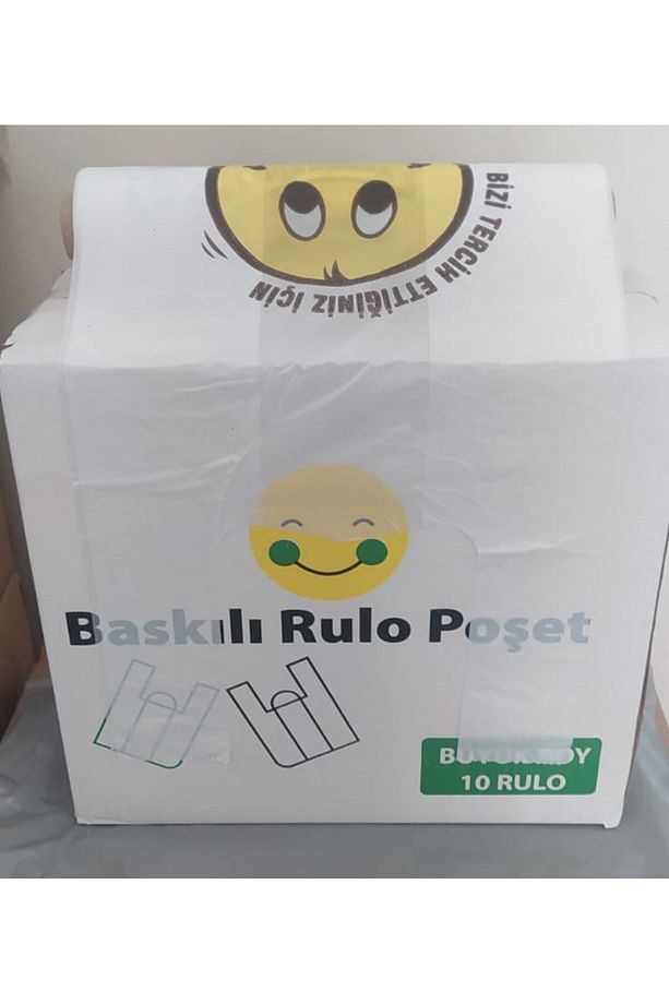 1 koli (10 Adet) büyükboy Gülenyüz Baskılı Rulo Poşet Market Manav Hışır Atlet Poşet (27X55 CM) - 1