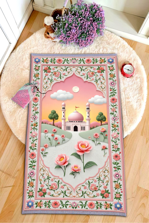 Digital Printed Non-Slip Base Artificial Intelligence Design Educational Small Child Prayer Mat Prayer Mat 60 X 100