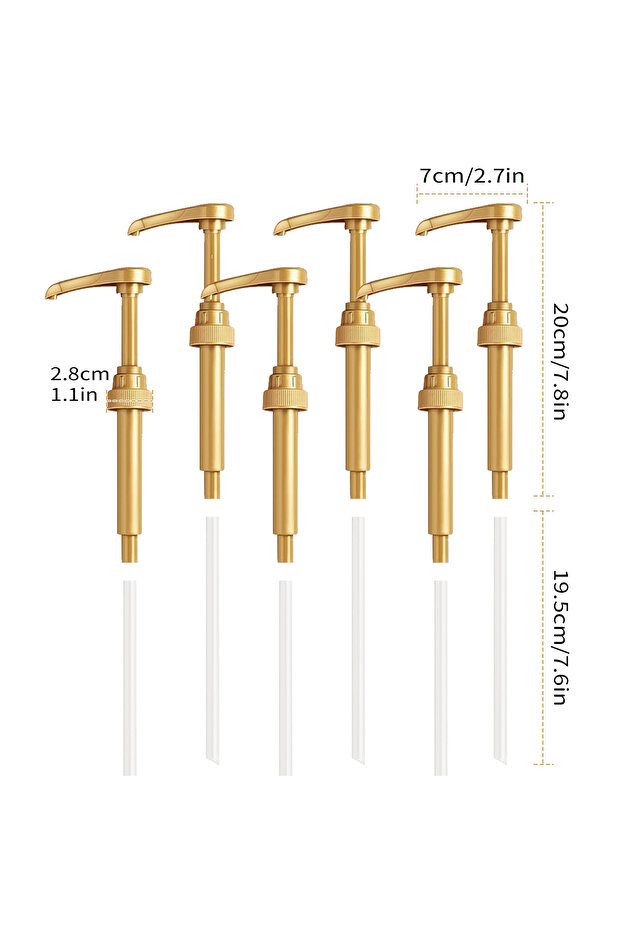 set of 6 Leeseph Syrup Pump Coffee Syrup Pump Dispenser Gold Syrup Pump for 750ml/ 25.4oz Syrup Bott