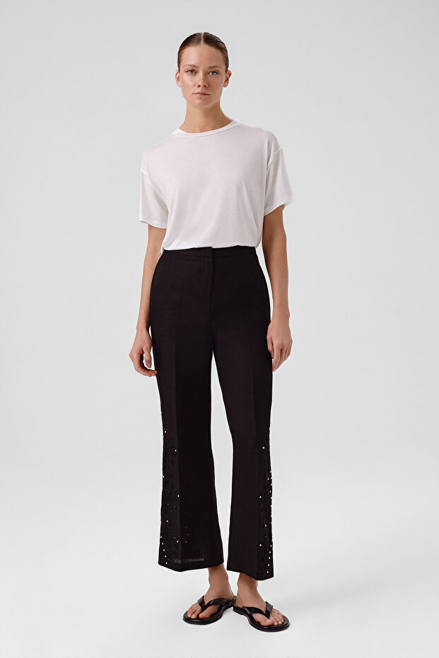 Ekru Bisiklet Yaka Basic Kadın Tişört - 1